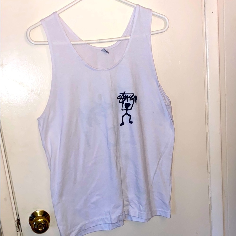Stussy Graphic White Tank Top with black logo